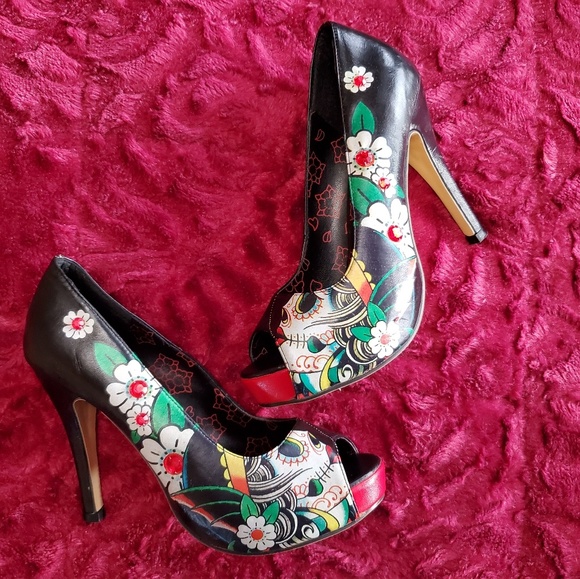 Iron Fist Shoes - IRON FIST "DAY OF THE DEAD" PEEP TOE STILETTOS!